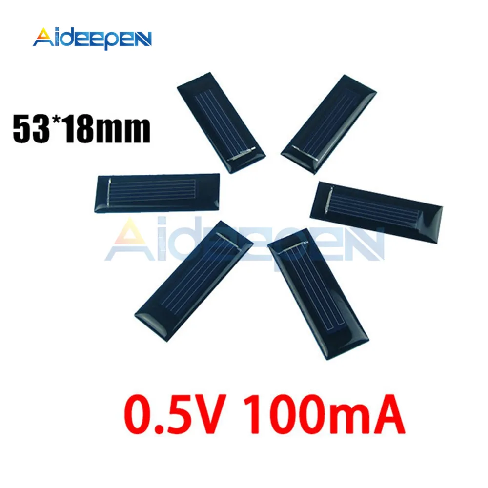 

5Pcs Mini Solar Panel 0.5V 100mA Solar Cells Photovoltaic panels Module Sun Power battery charger DIY 53*18*2.5mm