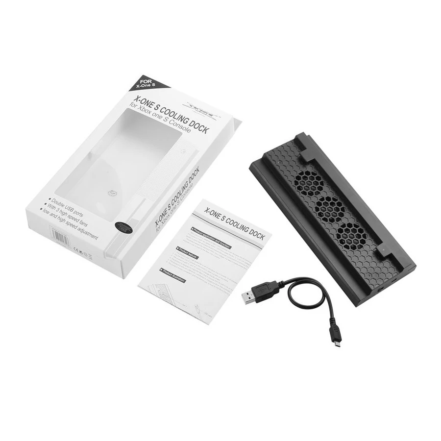  for Xbox One Slim Cooling Dock Vertical Stand Built-in 3 High Speed Fans 2-Port USB Charging & Data