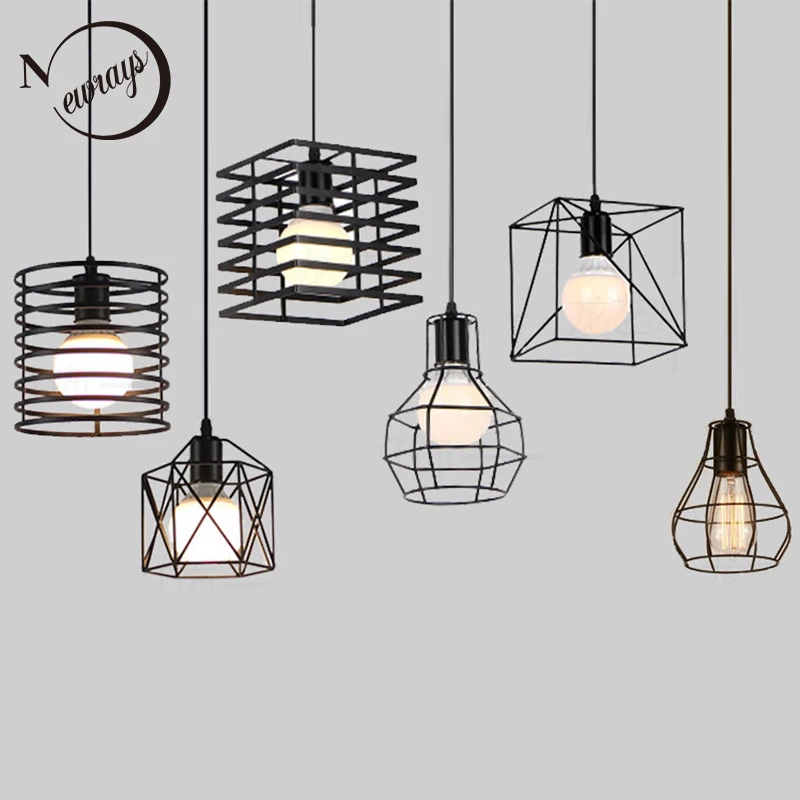 

Retro industrial black pendant lights E27 LED hanging lamps for kitchen living room bedroom study aisle restaurant cafe store