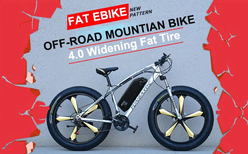 Clearance 26inch Snow Electric Mountain Bicycle 48v Lithium Battery 500w Motor Fat Ebike 4.0 Tires High Speed Brushless Electric Bike 6