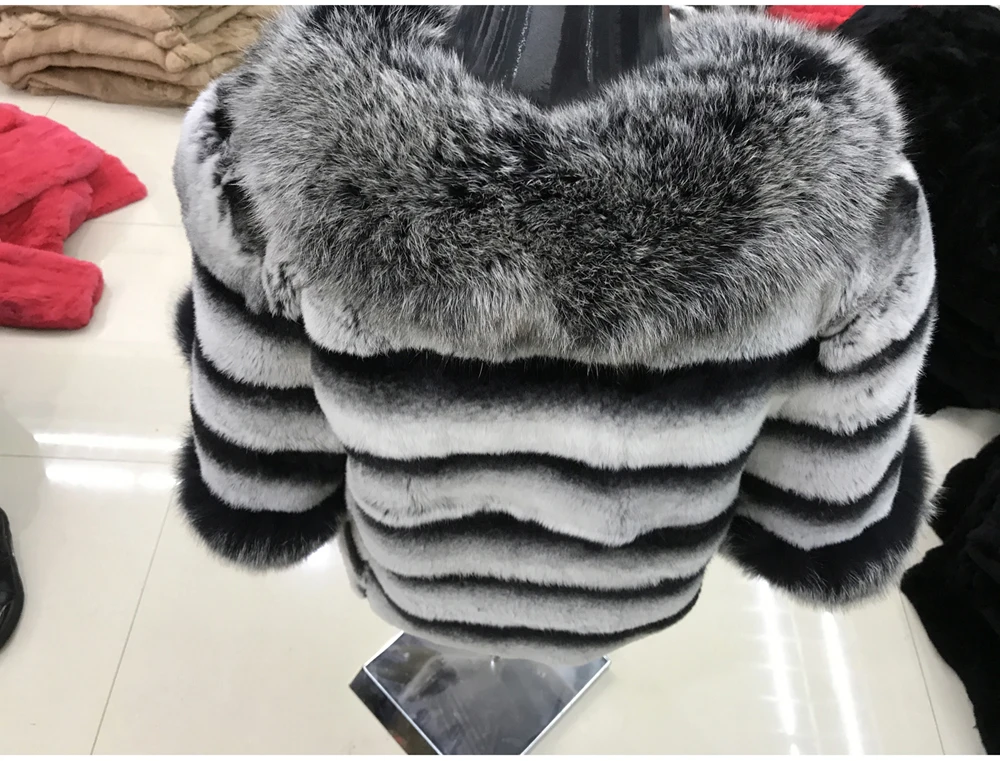 Sale Women Rex Rabbit Fur Coat Warm Soft Rex Rabbit Fur Jacket With Big Real Fox Fur Collar 100% Natural Real Rex Rabbit Fur Overcoat 9