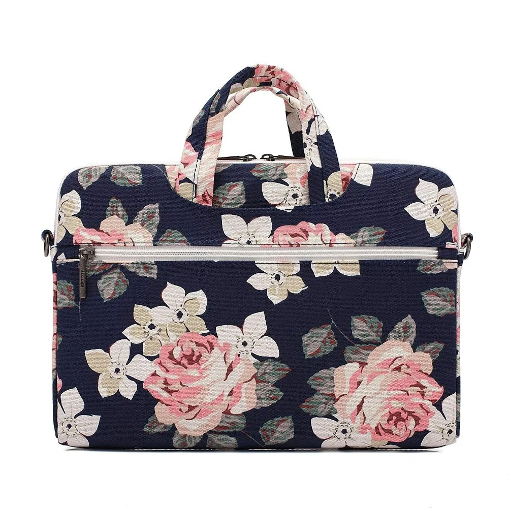 White Rose Waterproof Patten Canvas Laptop Shoulder Messenger Bag Case Sleeve for 12/ 13/14/15 Inch Laptop Bag and Tablet Bag