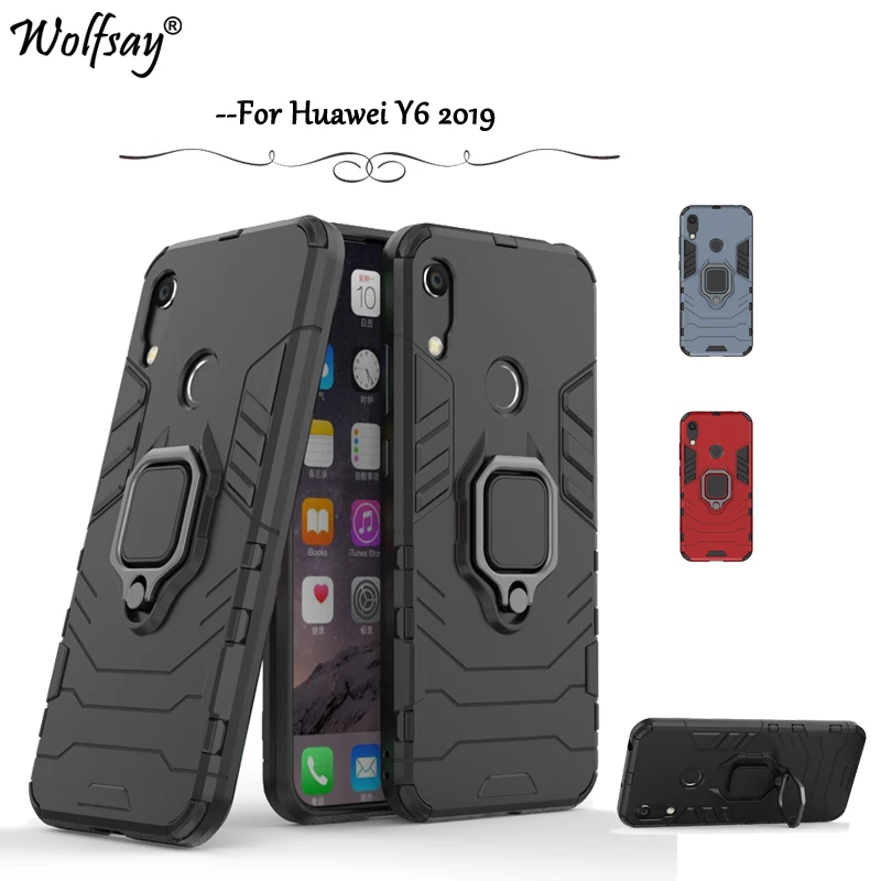 Чехол для huawei Y6 2019 противоударный бронированный силиконовый чехол Жесткий ПК