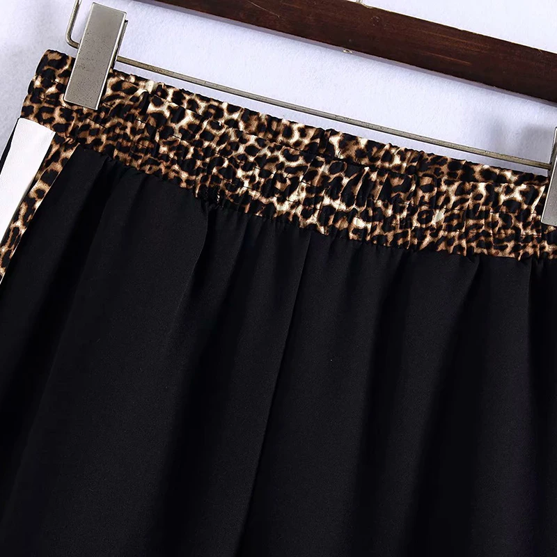 Винтажные леопардовые штаны для бега с полосками по бокам для женщин, мода, эластичный пояс, карманы, женские брюки, повседневные брюки, Pantalon Mujer