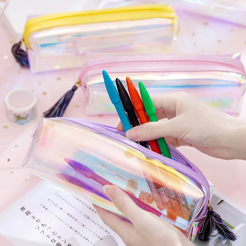 

Large Capacity Laser Fringe Pencil Bag Student Stationery Bag Cylinder Cosmetic Bag