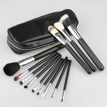 Wholesale Professional 12pcs Goat Hair Makeup Brushes Cosmetic Make Up Set with zipper Case Bag Kit, Free shipping