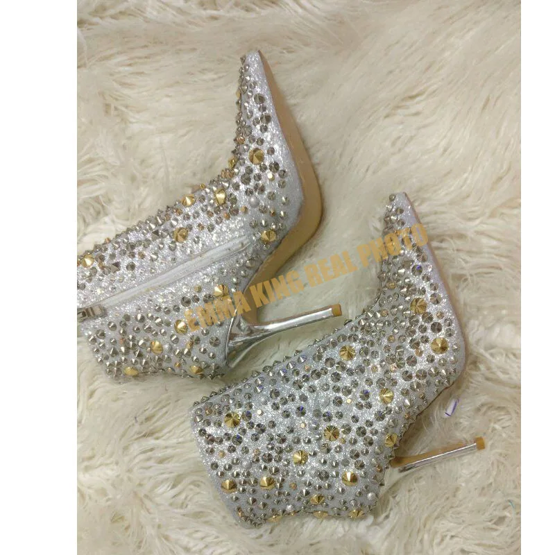 Модные Роскошные ботильоны с острым носком и украшением в виде кристаллов; женские пикантные туфли на высоком каблуке-шпильке для вечеринок; короткие ботиночки