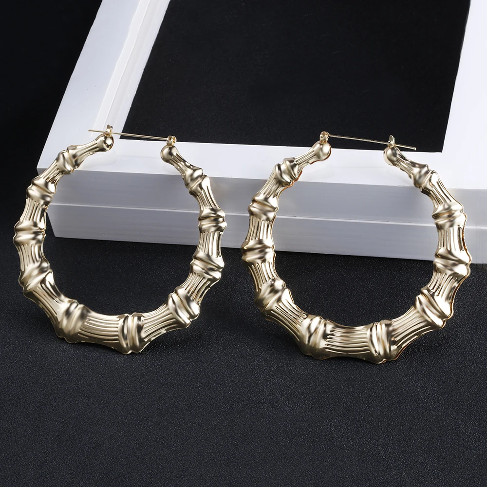 VIVILADY Punk Big Statement Bamboo Round Hoop Earrings Women Gold Color Basketball Wives Bijoux New Boho Jewelry Party Gift - Image 3