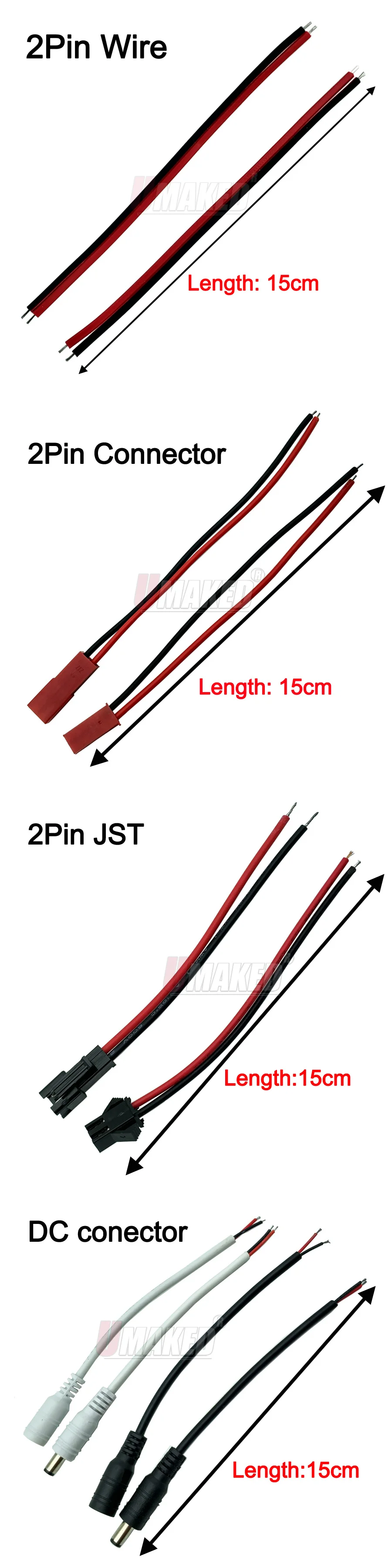 Lot De 5 Câbles Connecteurs JST 2 Broches Mâle/femelle 120mm - Pour Modèles RC (WLtoys V977, V930...)