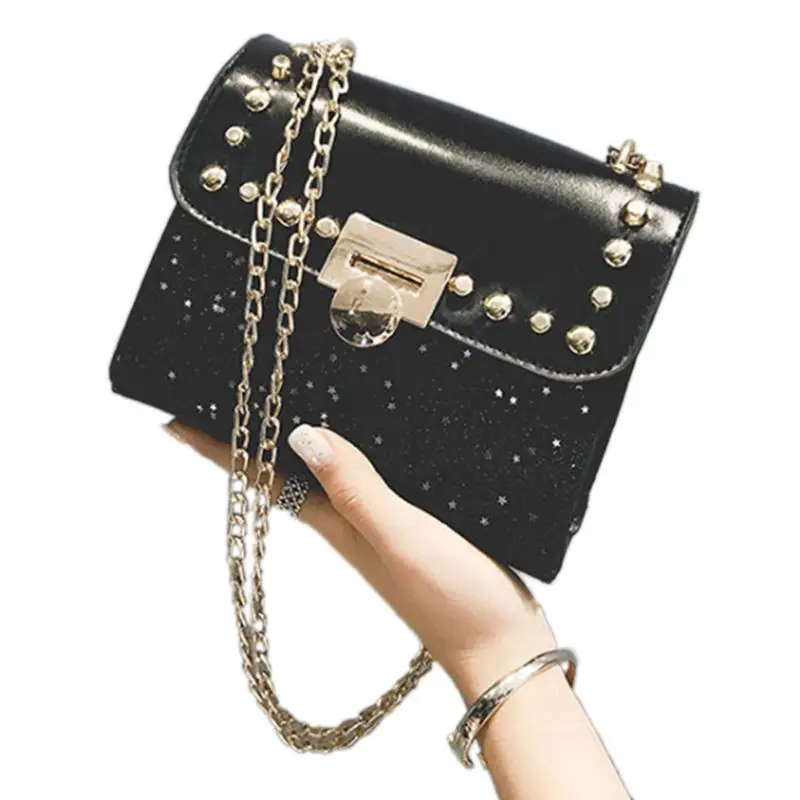 

Chain Sequins Women Bag Rivets Matte Women Messenger Bag Evening Party Package Women'S Handbag Pouch(Black)