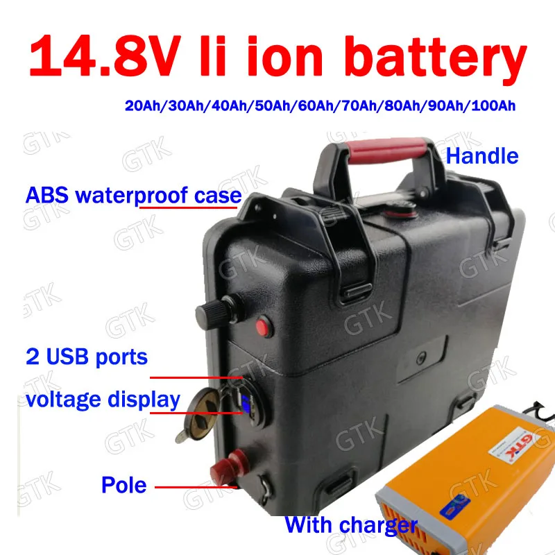 

GTK 15V 14.8V 100Ah 80Ah 90Ah 70Ah 60Ah 50Ah 30Ah li ion battery no 12v 80Ah 100Ah for fish boat golf trolly lamp light +charger