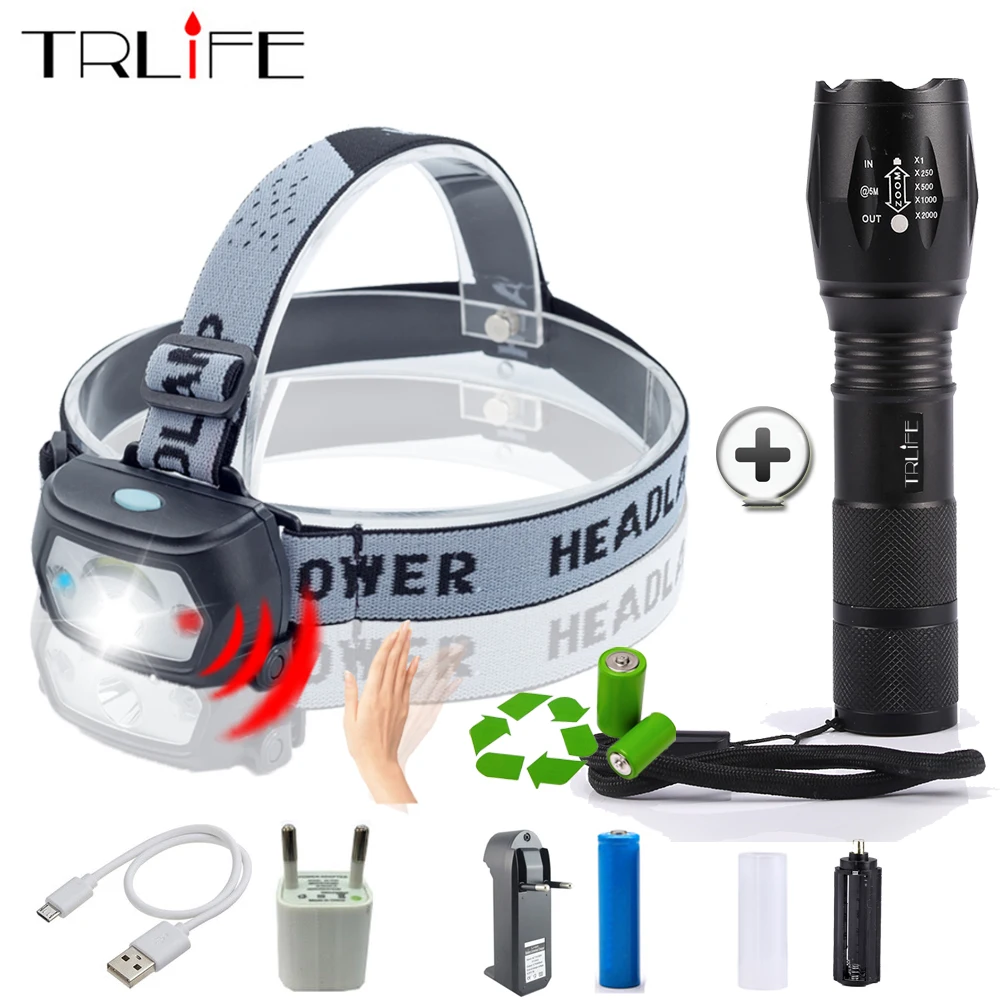 

Portable Sensor LED Headlamp Body Motion IR Sensor Mini USB Headlight Head+Rechargeable LED Flashlight Zoomable Torch Use 18650