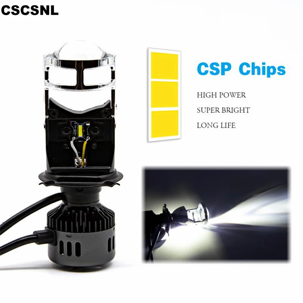 

CSCSNL 2pcs H4 LED hi-lo mini projector lens headlight for car clear beam pattern 12V 24V 72W 6000k no astigmatic problem