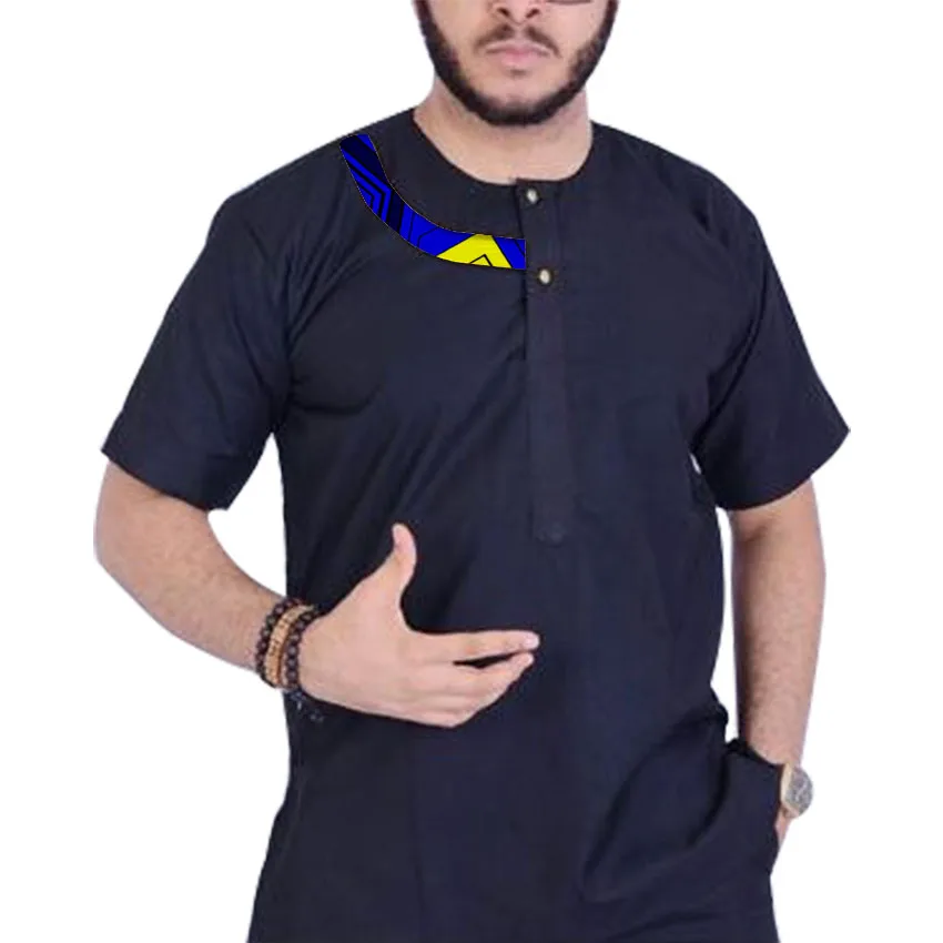 Fashion Man's Casual Tees Tops Africa Men Clothing Dashiki Clothes African Print And Black Short Sleeve Tops Man O-Neck T-shirt