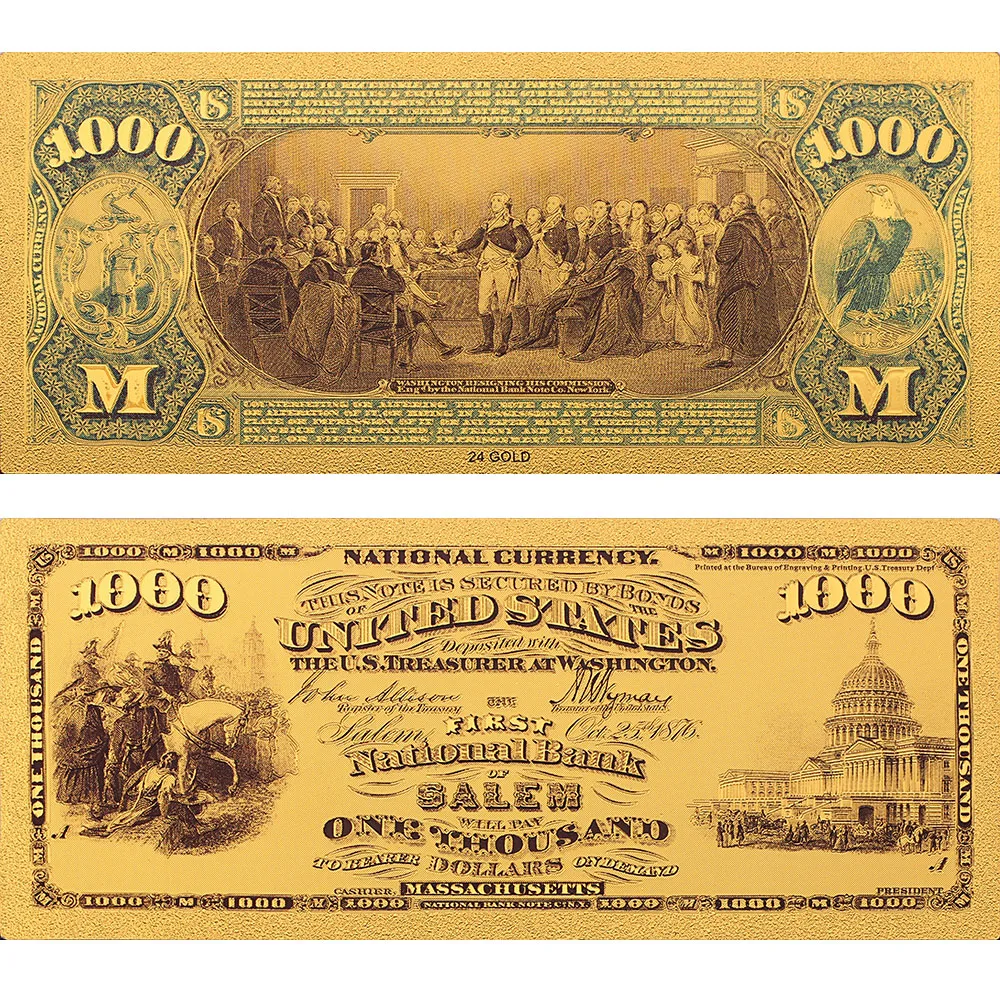 Banknote Usd 1000 Gold Plated Currency Paper Money Home Decor and
