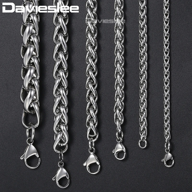 

Davieslee Mens Chain Necklace Stainless Steel Jewelry Wheat Link Wholesale Fashion Necklace for Men3/4/5/6/8mm LKNM11