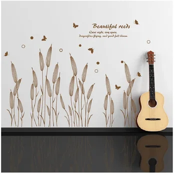 

Brown Reed Wall Stickers For Living Room Home Decoration Background Pvc Plane Plants Mural Door Diy Wallpaper Top Fashion