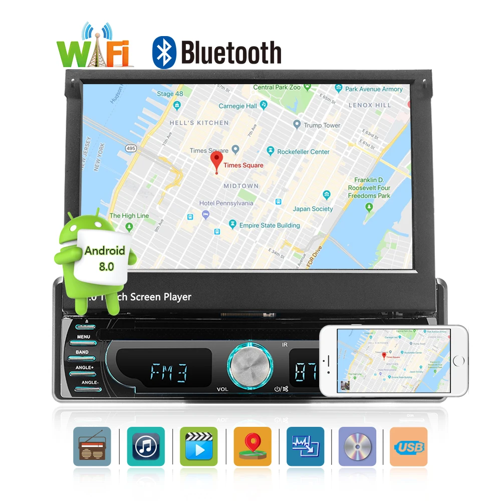 Podofo 1 din " Android автомобильный Радио gps навигация wifi DVR DVD MP5 HD мультимедийный плеер 1+ 16 Гб зеркальная связь Bluetooth FM Авторадио