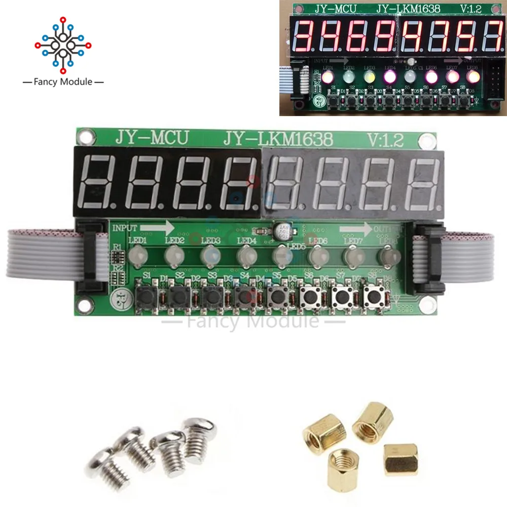 I102 JY-LKM1638, F71A 8* цифровая трубка+ 8* ключ+ 8* двойной светодиодный модуль TM1638 может быть каскадным заменить CH452/MAX7219