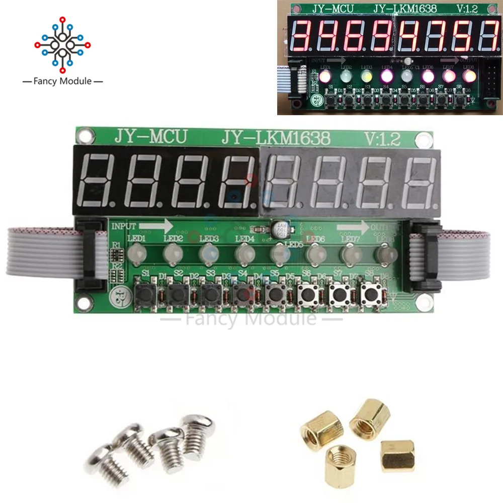 

I102 JY-LKM1638, F71A 8* Digital Tube + 8* Key + 8* Double Color LED Module TM1638 Can be Cascaded Replace CH452 / MAX7219