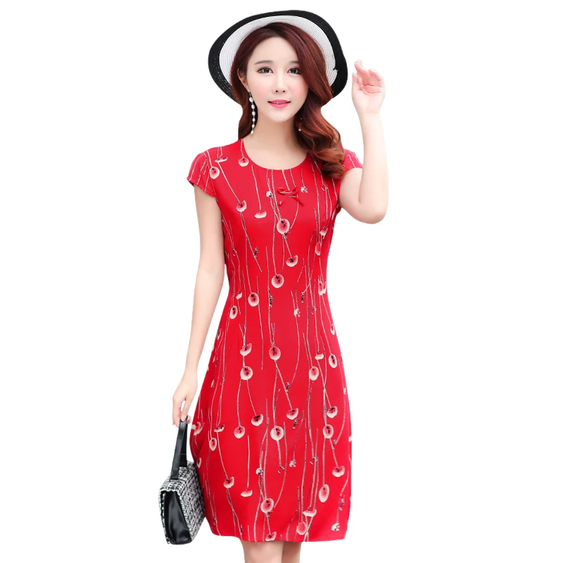 

Summer Dress A-line Size Promotion New Vestidos Mujer Women Dress Vanled 2018 Round Neck Short-sleeved Cotton Printed Slim Belt