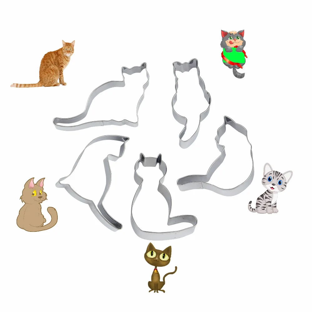 5pcs/set Stainless Steel Cookie Cutter Cute Cat Shape Fondant Biscuits