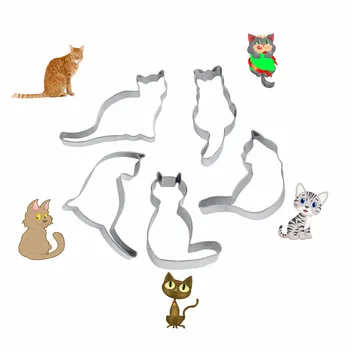 

5pcs/set Stainless Steel Cookie Cutter Cute Cat Shape Fondant Biscuits Tools Sugar Craft Bakery Bakeware
