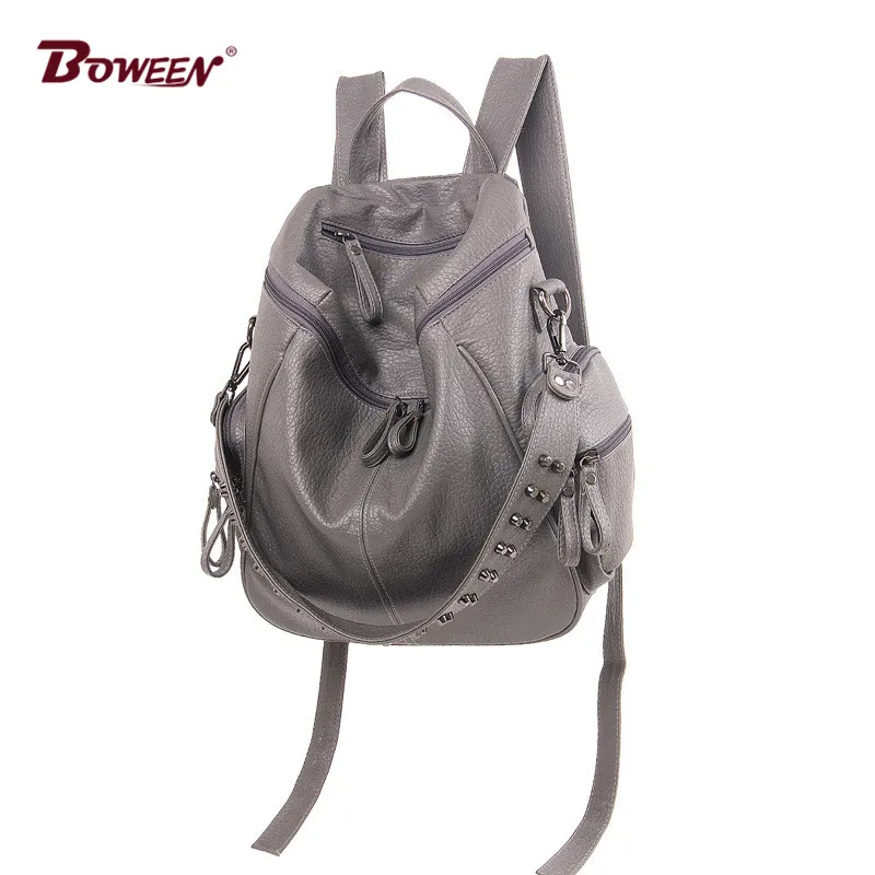 

fashion rivet Backpack women leather soft high quality large back pack female Casual back bag school bags for girl bagpack