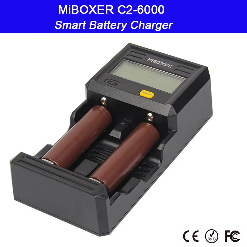 

Miboxer C2-6000 2 Slots LCD Screen Smart Battery Charger for Li-ion/Ni-MH/Ni-Cd 18650 14500 26650 AAA AA battery