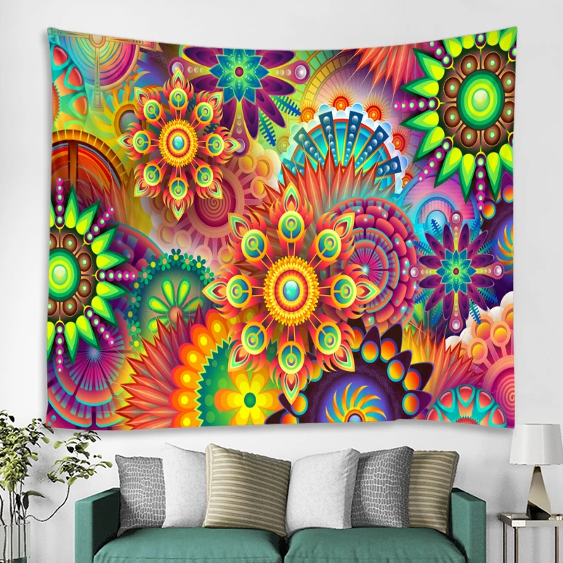 Colored Geometric Petals Indian Tapestry Bohemian Mandala Wall Hanging Sandy Beach Picnic Throw Towel Rug Blanket Mattress