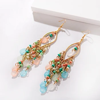 Classic Trendy Blue Crystal Long Tassel Dangle Earrings For Women 2019 Fashion Indian Earrings Beads Wedding Earrings Hangers