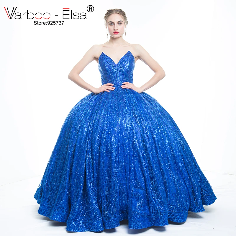 

luxuary Real Photo Sexy V Design Long Royal Blue Evening Dresses 2017 Strapless Sequined Party Gown Vestido De Festa Plus Size