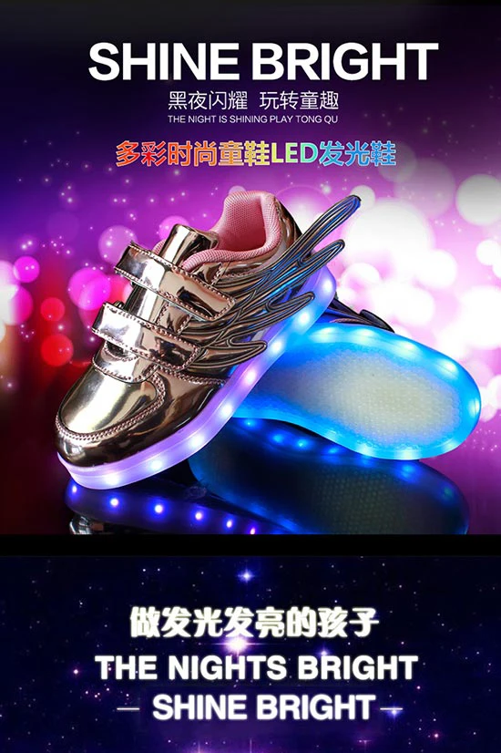 Luzes até Sapatos da Forma Jawaykids Novo Carregamento Brilhante Tênis Crianças Correndo Led Asas Luminosos Meninas Meninos Usb 4 correndo led asas luzes até sapatos luminosos