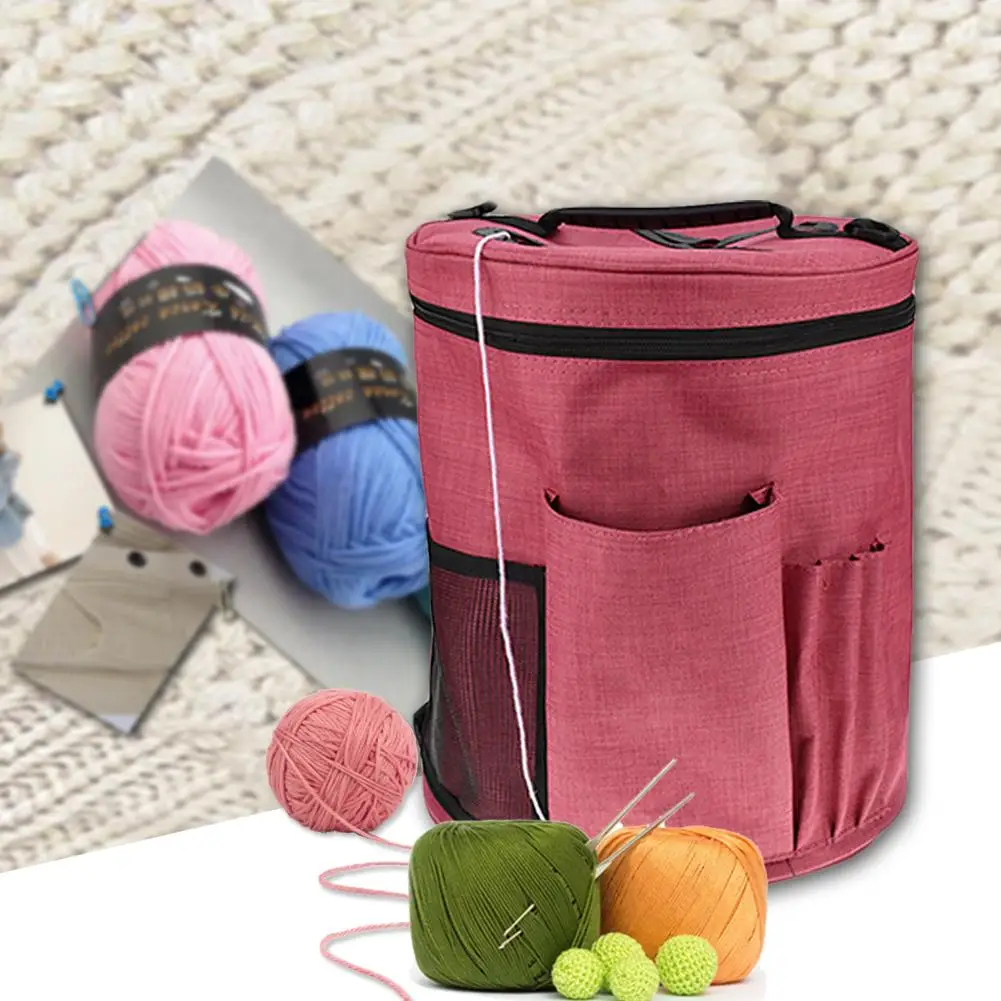 

Large Knitting Canvas Large Cylinder Woolen Yarn Storage Bag Kit Tote Organizer With Divider For Crocheting Portable Holder