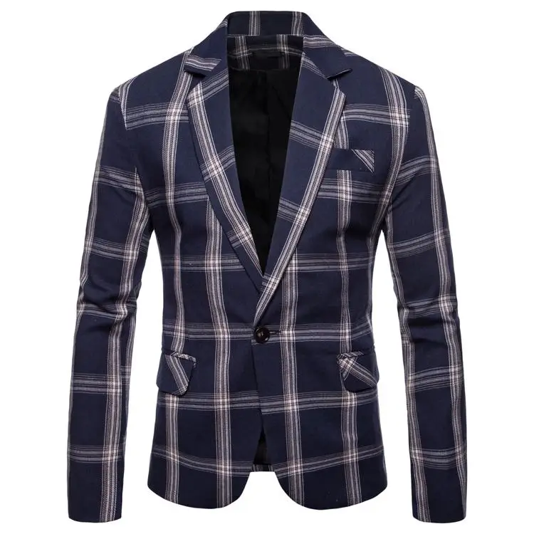 

Casual Plaid Mens Suits Tuxedos Blazer Jacket Men Blazer Slim fit Wedding Suits for Men Gray Black Navy
