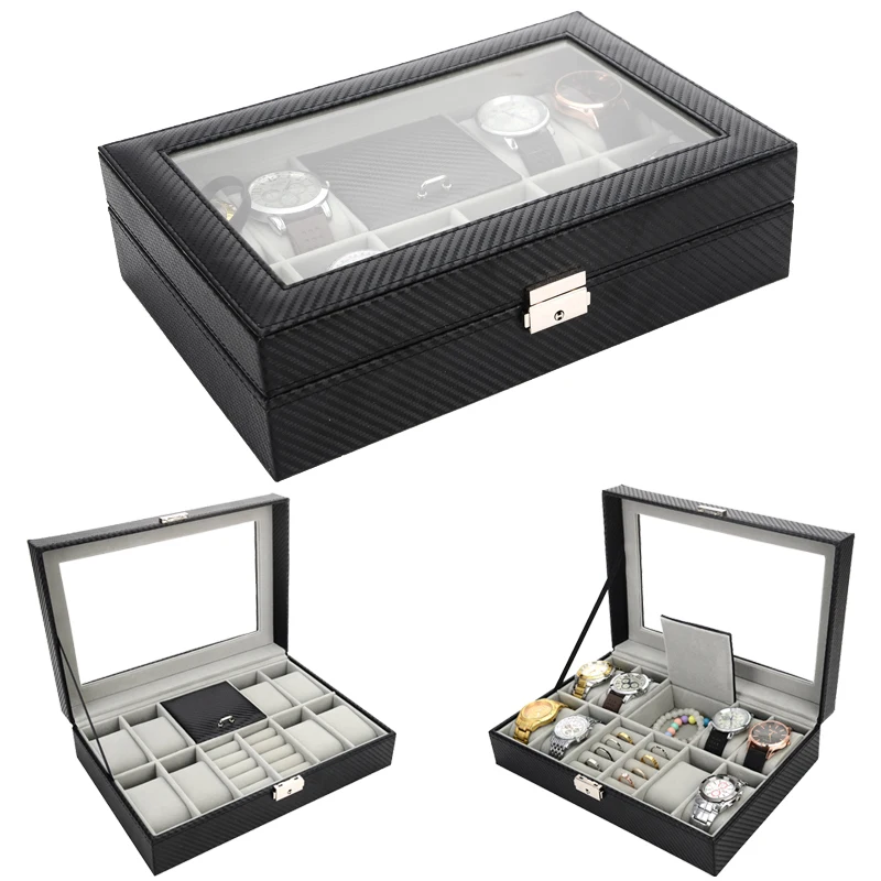 

2019 New 8 Grids Carbon Fiber Watch Case Box Casing for Hours Sheath for Hours Box for hours Watch