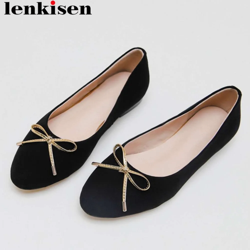

Lenkisen hand-sewn leather full grain leather soft comfortable round toe loafers bowtie slip on ballet shoes vocation shoes L06