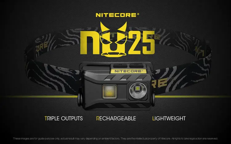 Налобный фонарь NITECORE NU25 3* CREE XP-G2 S3 макс. 360лм, головной светильник с дальностью луча 81 м, головной светильник с зарядным кабелем USB