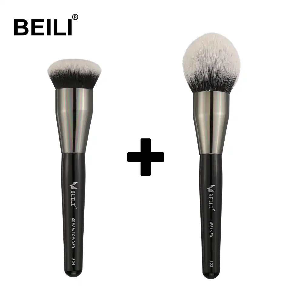 Beili 2 Pieces Synthetic Hair Cream Powder Foundation Black