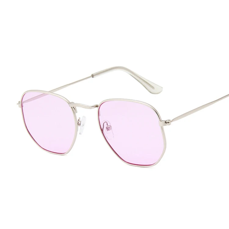 Шестигранные черные солнцезащитные очки для женщин, фирменный дизайн, маленькие квадратные солнцезащитные очки для мужчин, металлическая оправа для вождения, рыбалки, солнцезащитные очки для женщин - Цвет линз: Jellypurple