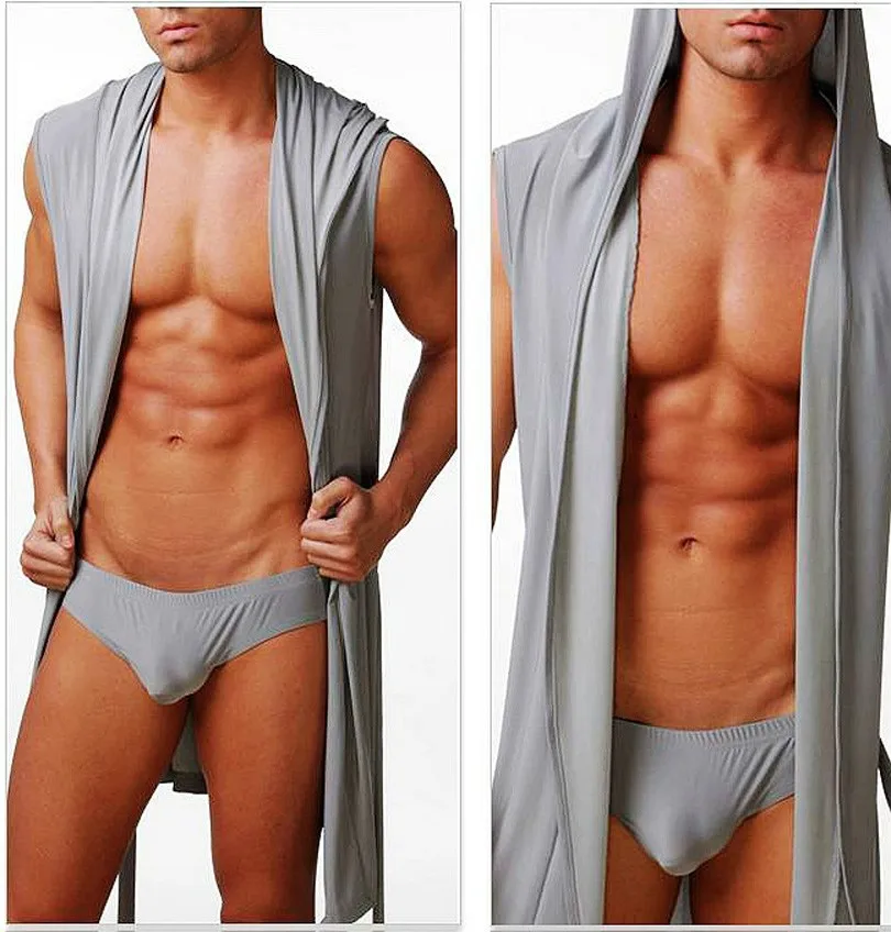 Горячие с капюшоном Мужские халаты халат плюс размер Мужское нижнее белье для отдыха сексуальный Мерил шелк мягкий халат пижамы ночные рубашки