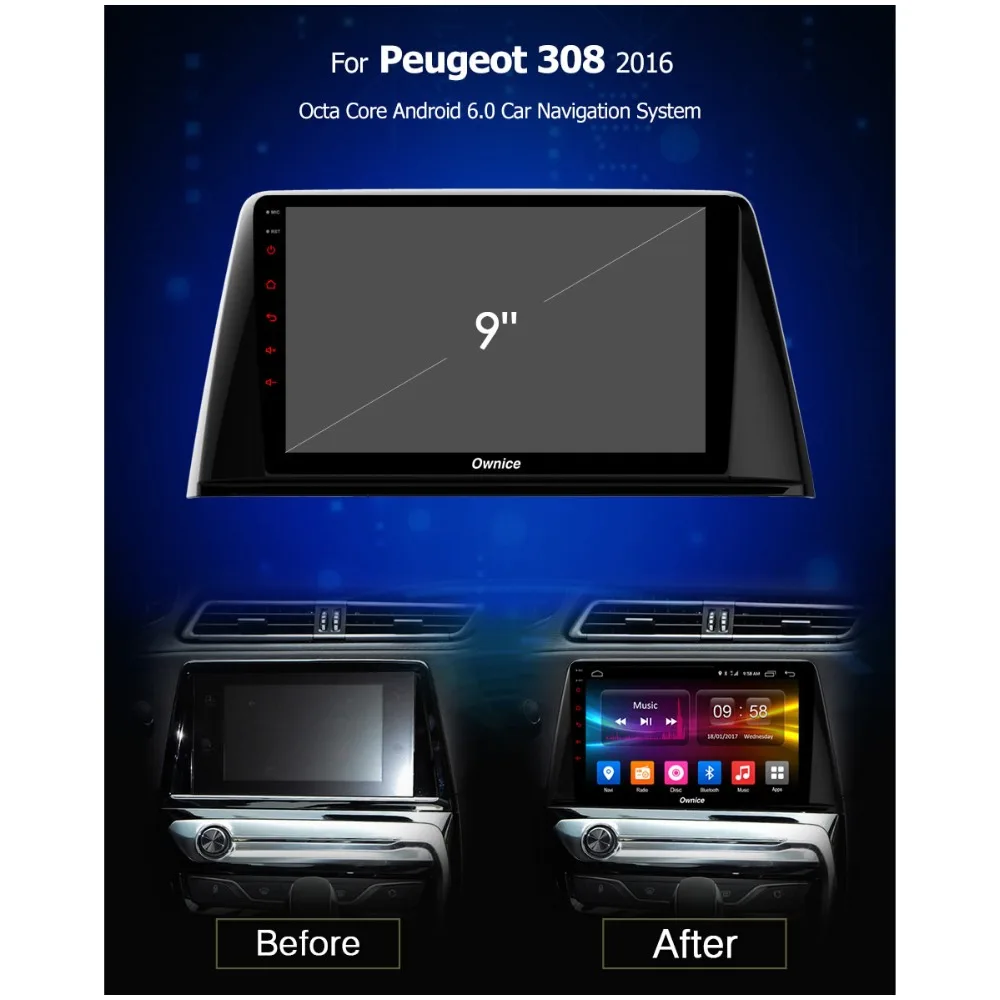 Cheap 9" IPS Octa 8 Core 4G RAM+32G ROM Android 9.0 Car DVD Player For Peugeot 308 2013 2014 2015 2016 GPS Navi Radio CarPlay DSP ADAS 1