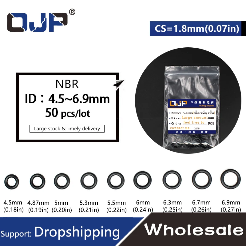 50 pz/lotto anello in gomma NBR guarnizione O-Ring 1.8mm spessore ID4.5/4.87/5/5.3/5.5/6/6.3/6.7/6.9mm guarnizione in Nitrile guarnizione GasketWasher.-.