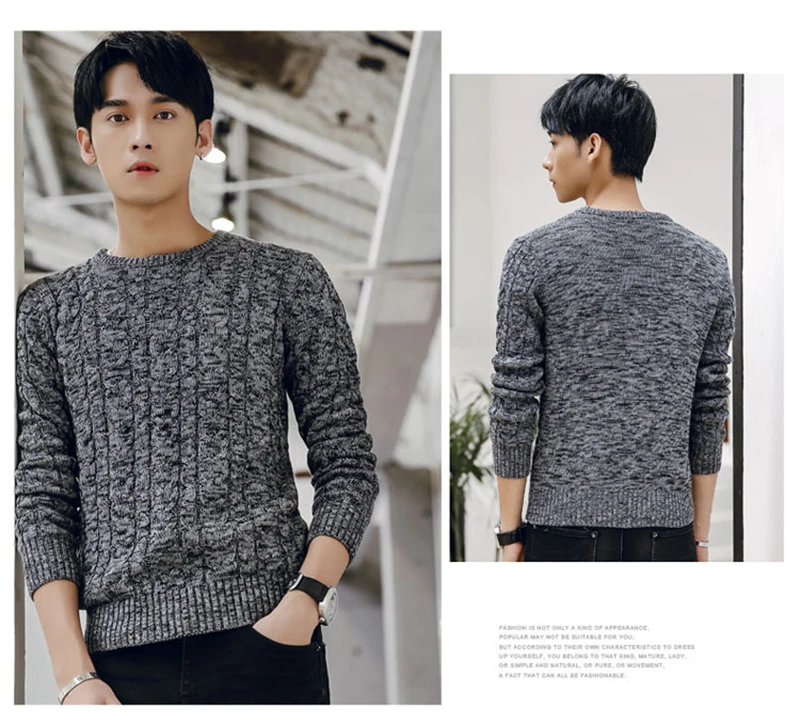 New Autumn Winter Fashion Men's Sweaters Warm Thick Slim Fit Men Pullover Cotton Trend Knitted Jacquard Sweater Men