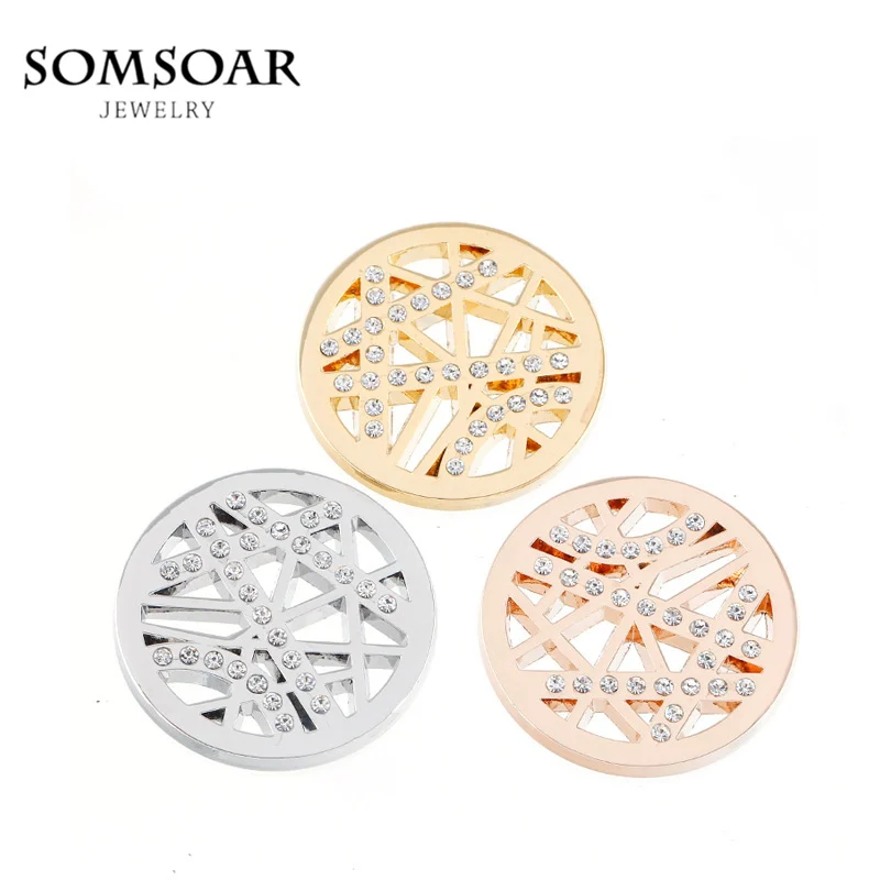 

Somsoar Jewelry 33MM Stripe Coin with Crysta Fit For 35MM My Coin Holder Frame Pendant Jewelry 10pcs/lot