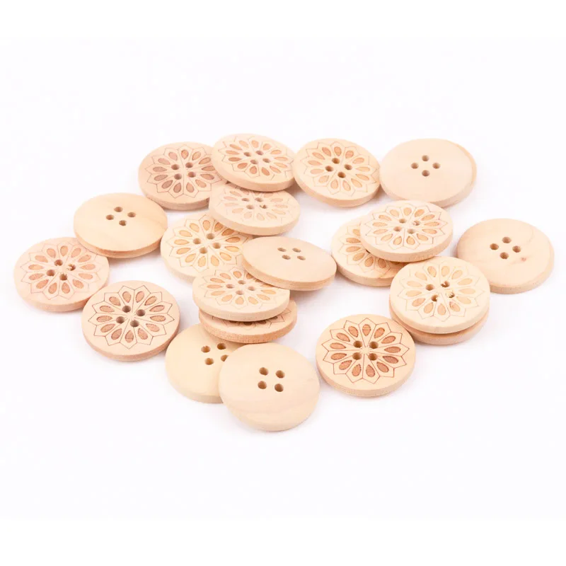 Цветочный узор круглые натуральные деревянные швейные кнопки для скрапбукинга ремесла для аксессуаров ручной работы Botones 25 мм 20 шт