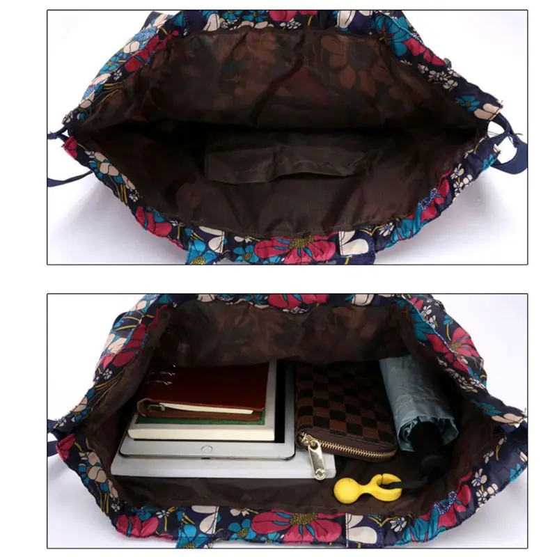 

Fold Floral Drawstring Backpack Waterproof Nylon Sport Gym Rucksack