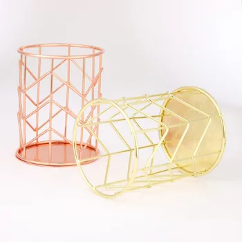 

Rose Gold Metal Wire Storage Basket Cosmetic Brush Organizer Pen Holder Home Office Desktop Accessories Stationery Organizer