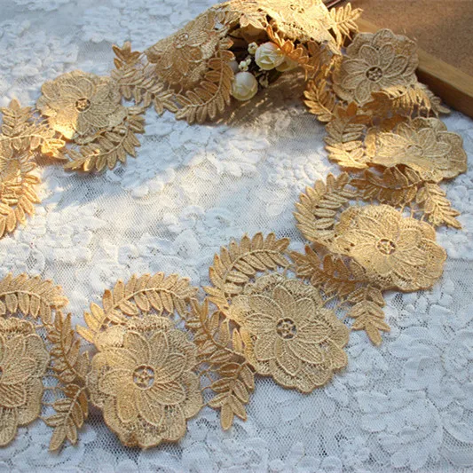 

4Yards/lot 11cm(4.33") Wide High Quality DIY Lace Craft Gold-Yellow Water Soluble Embroidery Lace Trim,Venise Lace Trim