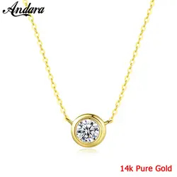 Настоящее золото 14 K модное простое циркониевое круглое ожерелье с кулоном s женское K золотое ожерелье женские свадебные Роскошные